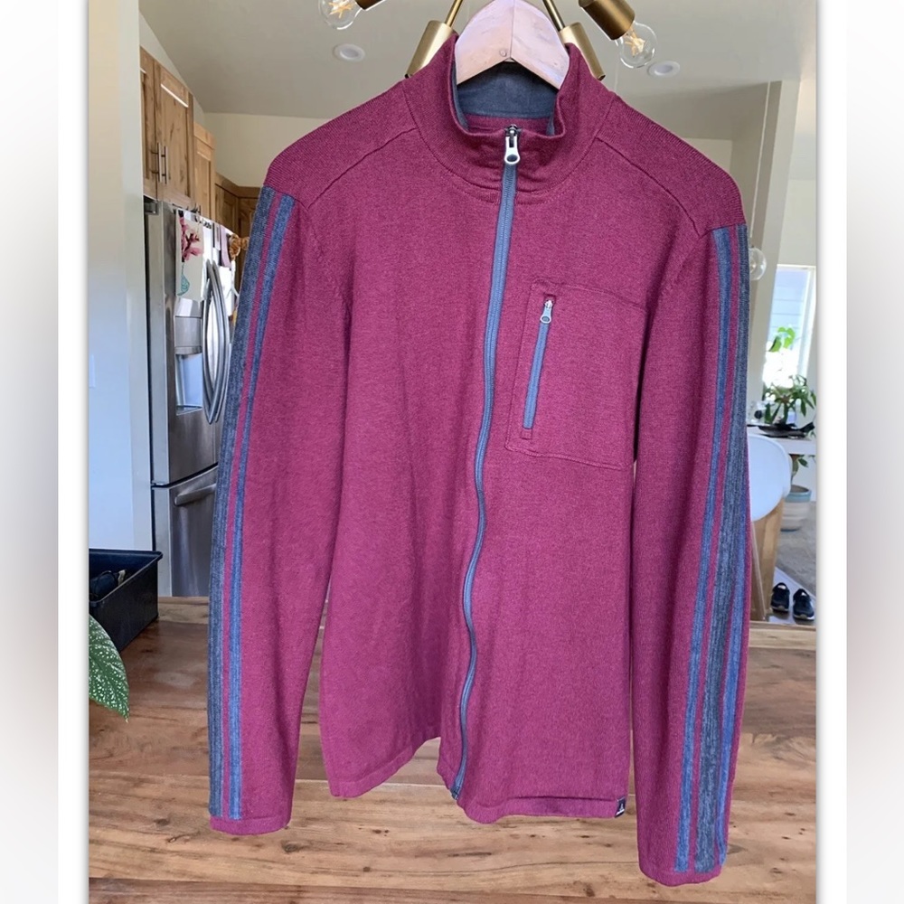 PRANA Men’s HOLBERG FULL ZIP SWEATER sz M RED WOOL BLEND CARDIGAN EUC